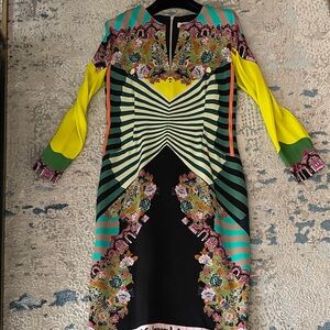 Etro Yellow and Black Geometric Floral Midi Dress